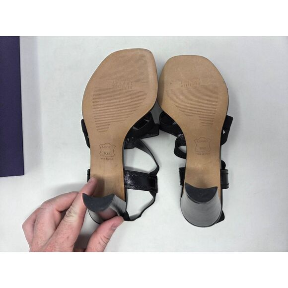 STUART WEITZMAN BLACK LEATHER ELASTIC STRAPPY BASILISK HEELED SANDAL SIZE 8.5M - Picture 8 of 9